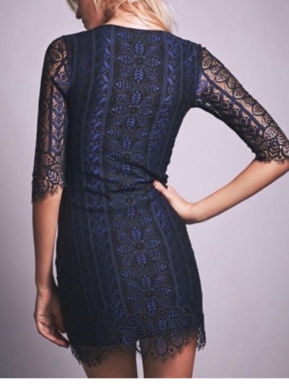 FOR LOVE & LEMONS Lyla sheer lace Mini Dress Dress size XS Navy Black Lace - Picture 6 of 13